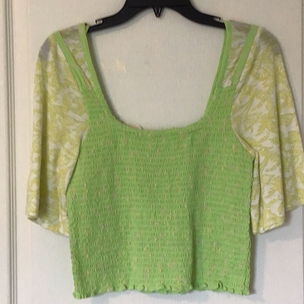 Free People Green Smocked Top NWT